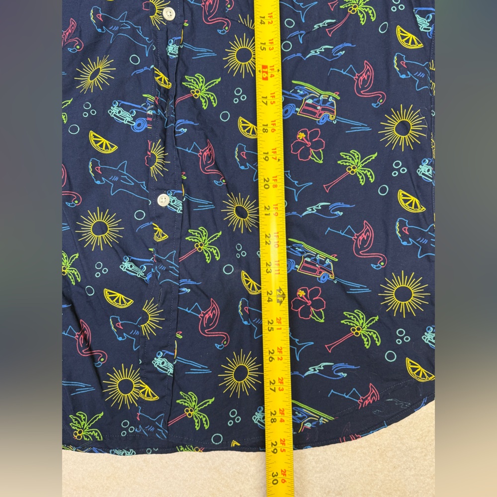 NWOT J. Crew Men’s L Navy Surf Beach AOP Short Sleeve Slim Flex Button Down - Picture 3 of 6
